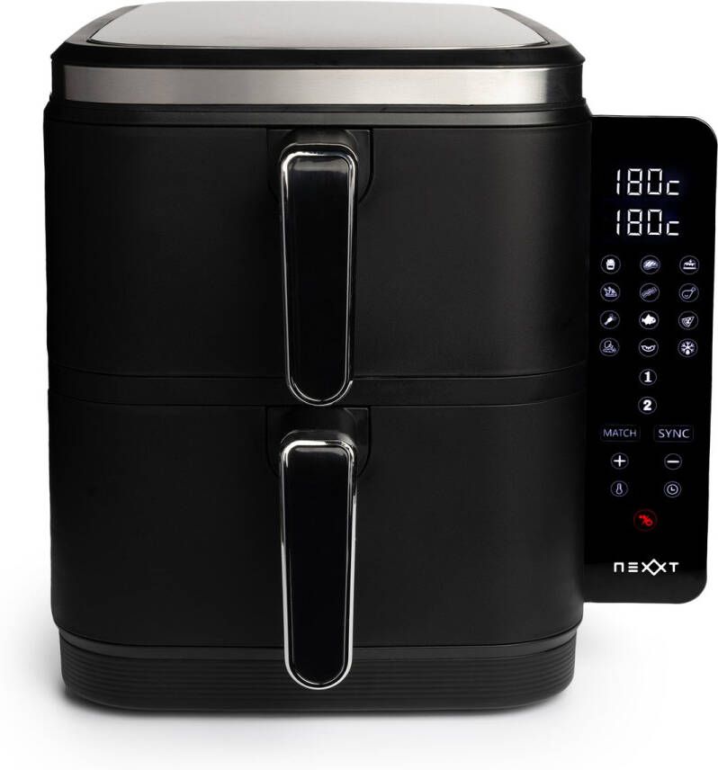 Nexxt Double Stacked Airfryer met 12 Kookprogramma s – Dubbele Heteluchtfriteuse – 5 + 5 Liter – 11 Liter – Gestapeld Opvouwbaar Display – Zwart - Foto 2