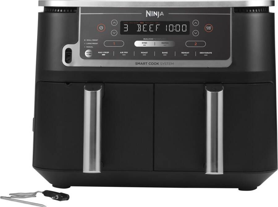 Ninja AF451EU Dubbele Airfryer XXL Twee Kookvakken 9.5 Liter Digitale Thermometer 2470 Watt Dual Zone Technologie