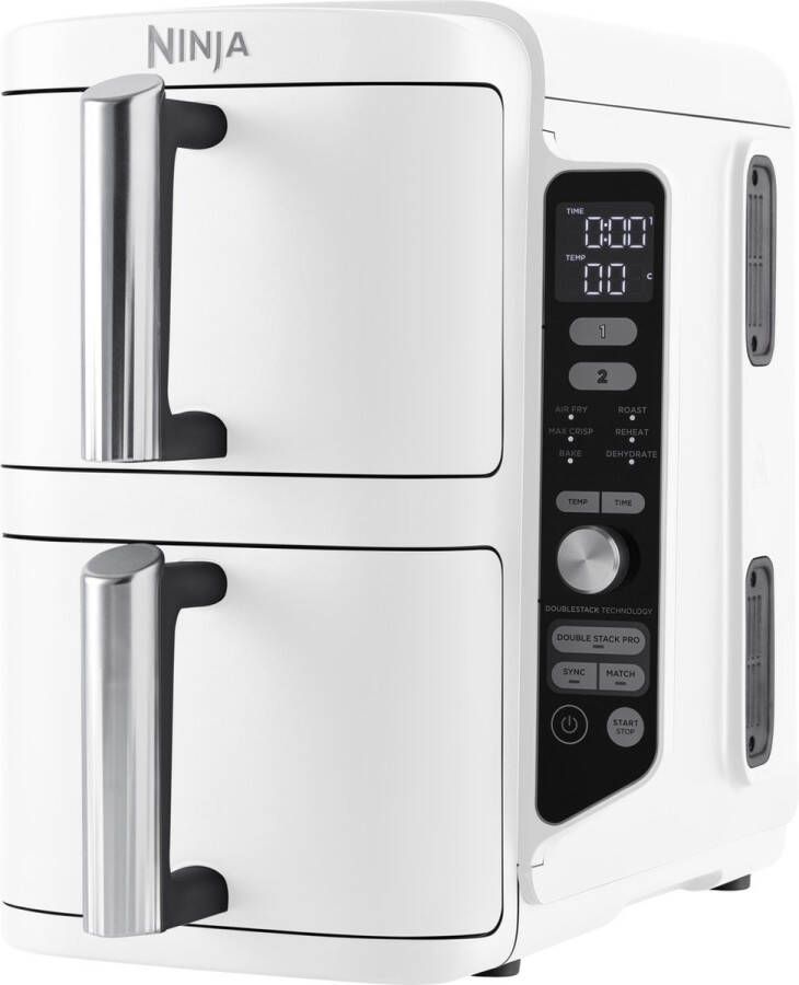 Ninja Double Stack Airfryer XXL 9.5 Liter Dubbele Gestapelde Lades 6 Programma's Inclusief Kookrekjes Wit SL400EUWH