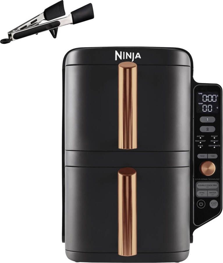 Ninja Double Stack XL Airfryer (SL400EUCP) – 9 5L – Verticale Airfryer met 2 Lades & 4 Bereidingsniveaus – Ruimtebesparend – 6 Functies – Incl. Tang – 8 Porties