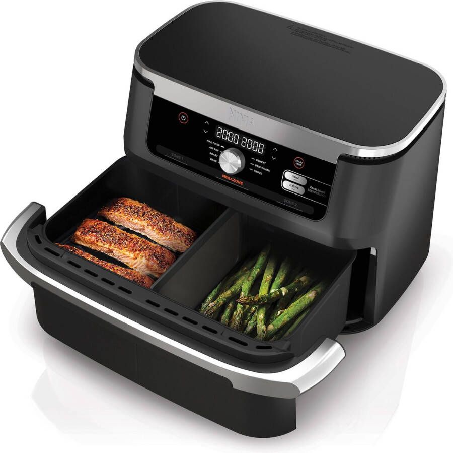 Ninja Foodi AF500EU Mega Dubbele Airfryer XXL 10.4 Liter Twee Kookvakken of Één MegaZone Heteluchtfriteuse