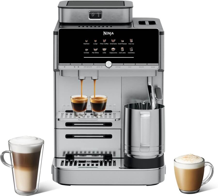 Ninja AutoBarista Pro Volautomatische koffiemachine voor espresso filterkoffie en cold brew 13 programma's voor drankjes melkopschuimer met 5 voorinstellingen types schuim Zilver AE1051EU