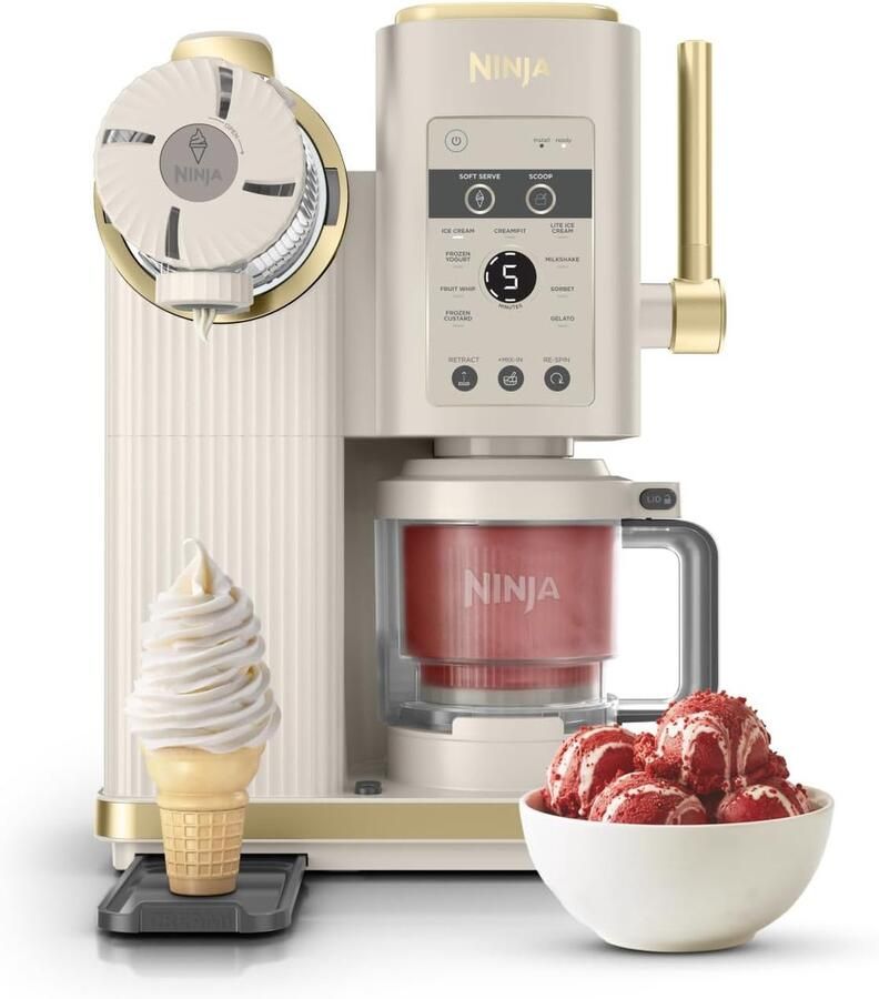 Ninja CREAMi SPIN Schepijs en Softijsmachine voor roomijs creamifit light ijs milkshakes sorbet gelato en frozen yoghurt Stone Gold NC701EUSTGD
