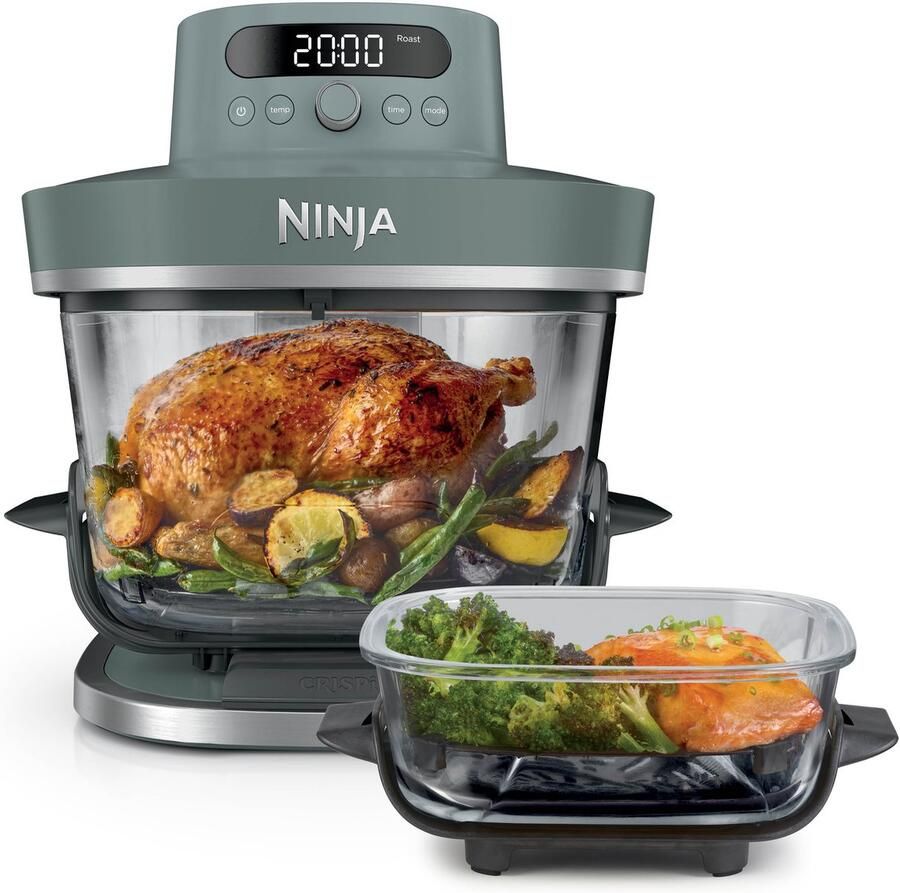 Ninja CRISPi PRO 7-in-1 Glazen Airfryer met 7 functies Airfryen Bakken Braden Rijzen Drogen. Max Crisp en Opnieuw krokant maken 2.3 liter en 5.7 liter glazen schaal PFAS vrij koken Grijsgroen AS101EUGY