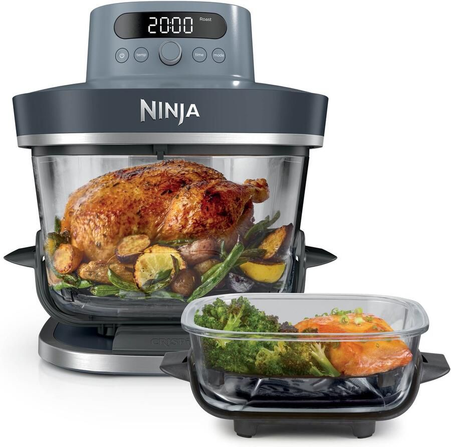 Ninja CRISPi PRO 7-in-1 Glazen Airfryer met 7 functies Airfryen Bakken Braden Rijzen Drogen. Max Crisp en Opnieuw krokant maken 2.3 liter en 5.7 liter glazen schaal PFAS vrij koken Cyberspace AS101EUCY