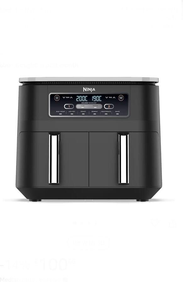 Ninja Foodi Dual Zone Digitale Airfryer 2 Laden 7 6L 6-in-1 Olievrij Airfryen Braden Bakken Opwarmen Drogen Kookt 4-6 Porties Vaatwasmachinebestendige Manden Antibaklaag Zwart AF300EU