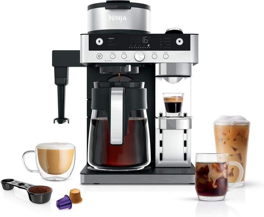 Ninja Prestige Dualbrew System Koffiezetapparaat voor filterkoffie en cups inclusief ingebouwde melkopschuimer CFN802EU