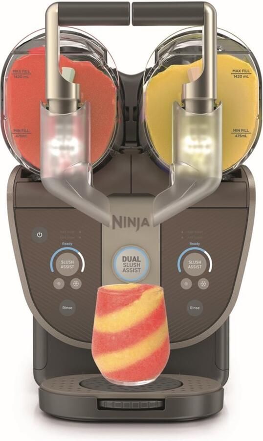 Ninja SLUSHi Twist Frozen Drink Maker met twee reservoirs van ieder 1420 ml 2 schuine en 2 rechte tuiten voor dubbel zoveel of gemixte ijsdrankjes Mokka FS702EUBR