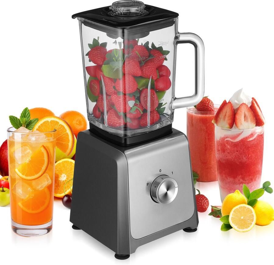 No Staande Blender 1.6L -6 Messen voor IJs & Smoothies Glazen Kan |-Keukenmachine voor Sappen Soepen & Sauzen
