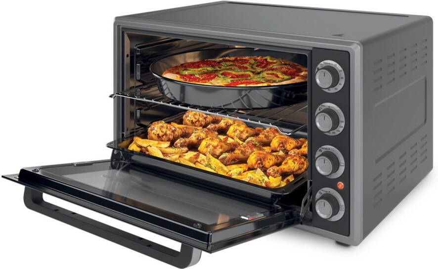 NOCTA. Nocta hetelucht oven 70 liter elektrisch vrijstaand grijs 2000 watt met ontdooi functie timer binnenverlichting accessoires dubbel glas CE gecertificeerd