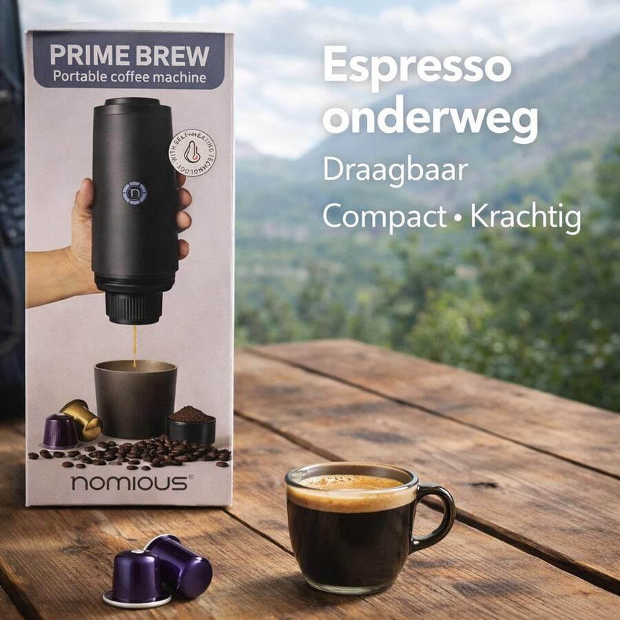 Nomious Prime Brew – Draagbare espressomachine & portable espresso maker – Elecrische koffiemachine voor koffie onderweg – Mini espresso apparaat met barista-kwaliteit – ook voor decafé nespresso Gemakkelijk mee te nemen op reis camping of kantoor - Foto 2