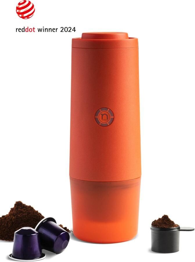 Nomious Prime Brew Orange Oranje Draagbare espressomachine & portable espresso maker Electrische koffiemachine voor koffie onderweg Mini espresso apparaat met barista-kwaliteit Gemakkelijk mee te nemen op reis camping of kantoor