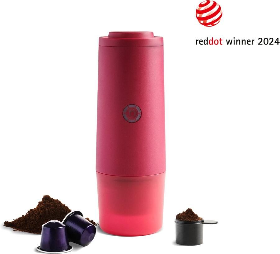 Nomious Prime Brew RASPBERRY paars Draagbare espressomachine & portable espresso maker Electrische koffiemachine voor koffie onderweg Mini espresso apparaat met barista-kwaliteit Gemakkelijk mee te nemen op reis camping of kantoor