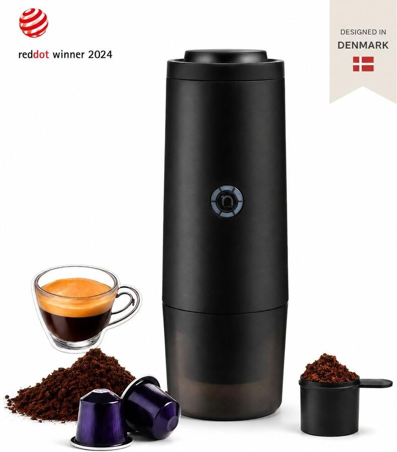 Nomious Prime Brew – Draagbare espressomachine & portable espresso maker – Elecrische koffiemachine voor koffie onderweg – Mini espresso apparaat met barista-kwaliteit – ook voor decafé nespresso Gemakkelijk mee te nemen op reis camping of kantoor