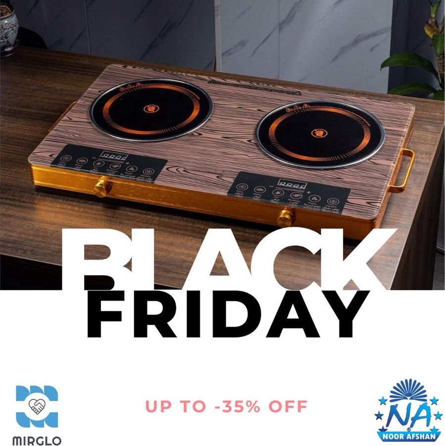 Noorafshan Black Friday – 35% Korting – Dubbele Keramische Infrarood Kookplaat 3500W – Elektrische 2-Pits Kookplaat met Touch- & Drukknopbediening – Glaskeramisch Oppervlak – Geschikt voor Alle Pannen – (NA)