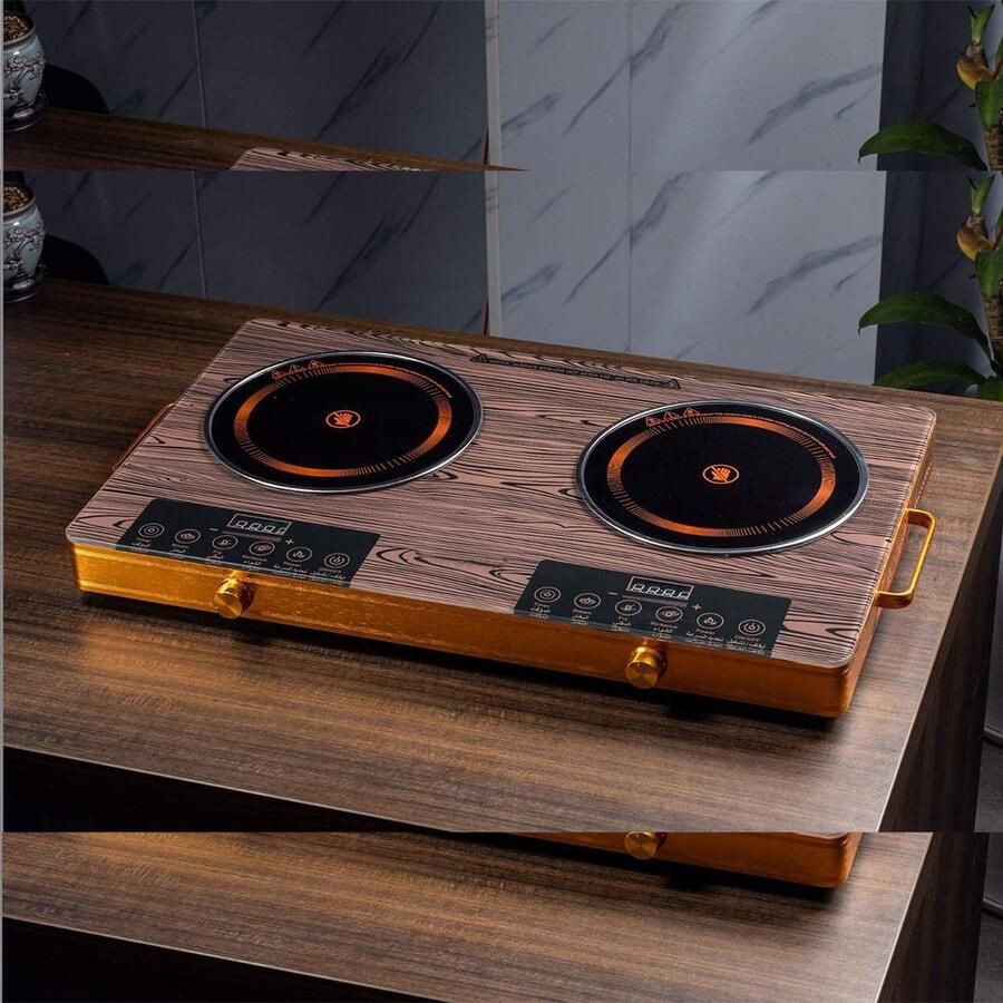 Noorafshan Dubbele Keramische Infrarood Kookplaat 3500W – Elektrische 2-Pits Kookplaat met Touch- en Drukknopbediening – Glaskeramisch Oppervlak – Geschikt voor Alle Pannen – (NA)