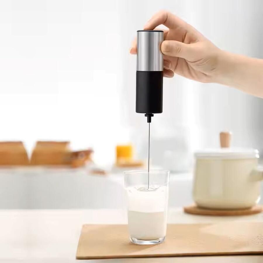 Nordeliv Elektrische Melkopschuimer Zilver met Zwart Cappuccino en Latte Macchiato