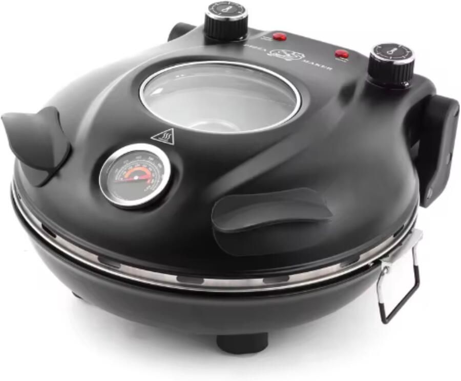 NordHaus Elektrische Pizzamaker Pizzaoven Pizzabakoven Verwarmt tot 420°C Zwart 32 cm Keramische Pizzasteen