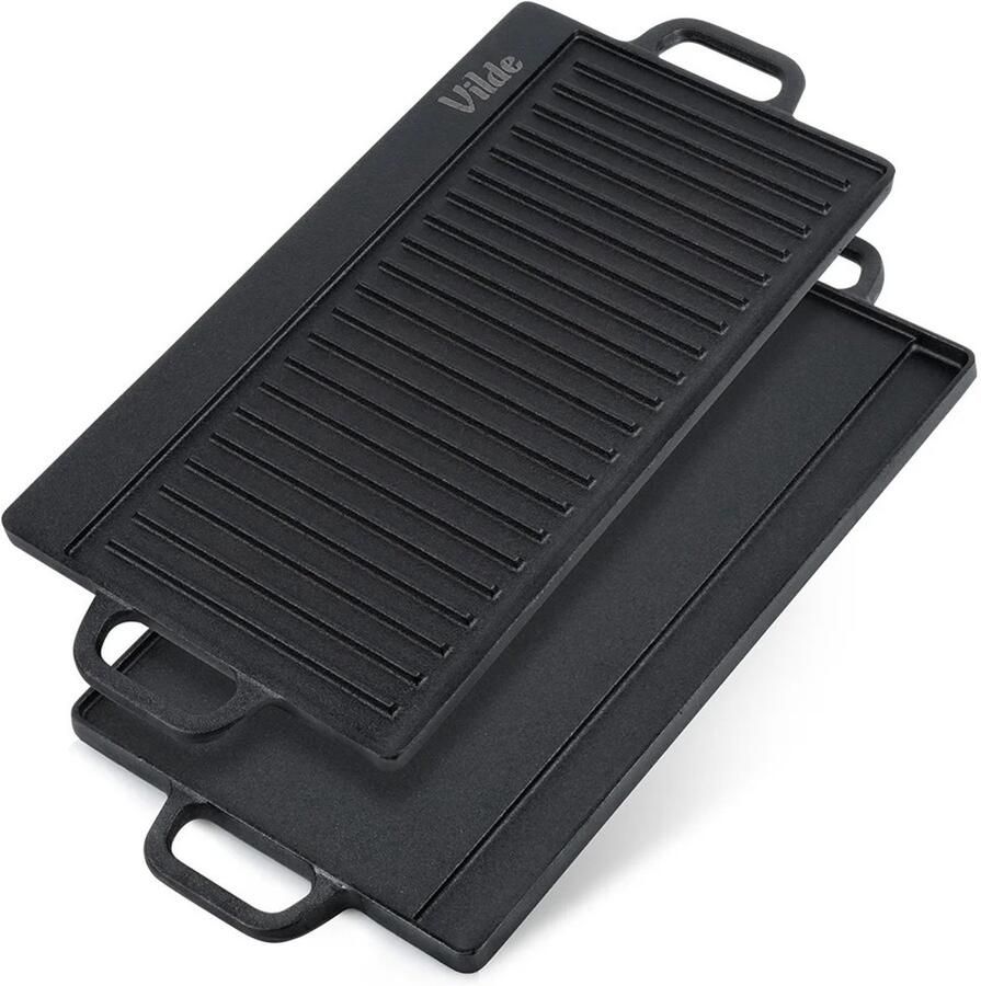 NordHaus Grillplaat Gietijzer Dubbelzijdige Grillplaat BBQ Bakplaat Optimale Warmteverdeling 50 5 x 23 5 cm Zwart