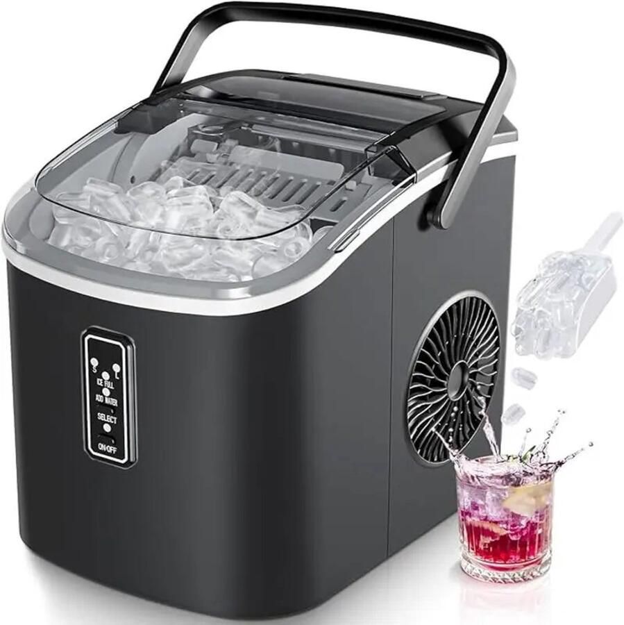 NordHaus IJsblokjesmachine Draagbare IJsmachine Tafel IJsblokjesmaker 9 IJsblokjes in 6 Minuten Zwart 12 kg 24 uur