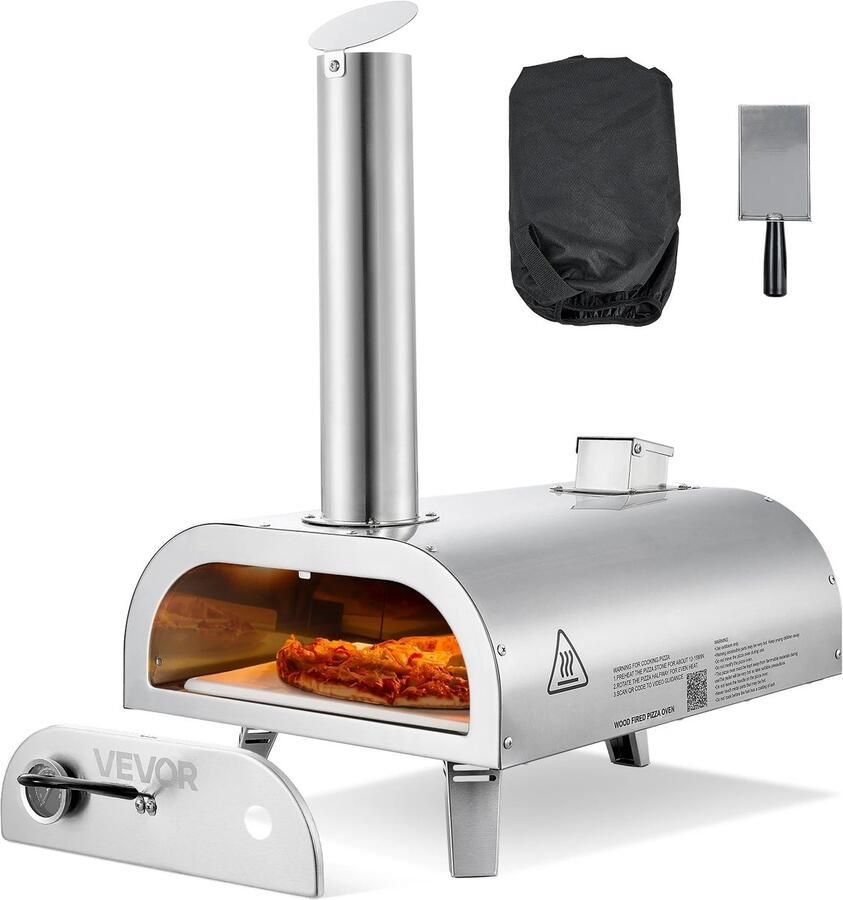 North Collective Draagbare Pizza Oven Pellet Pizza Oven Buiten 12 Inch 30cm – RVS Draagbare Buitenoven – Incl. Pizzasteen Thermometer & Draagtas