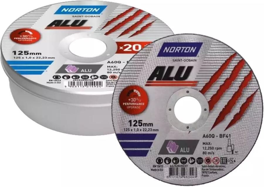 Norton ALU Serie Snijschijf 125mm 1 0mm 20 stuks