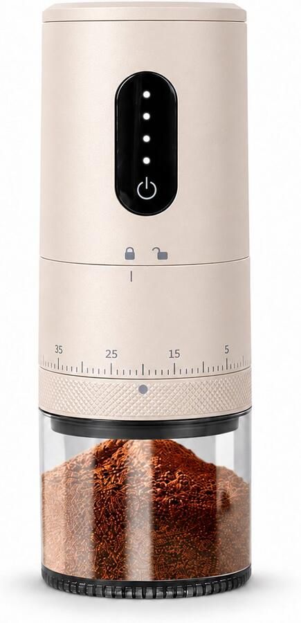 Nosheir Elektrische koffiebonenmaler – draagbaar – touchbediening – USB-oplaadbaar – voor verse koffie thuis kantoor en reizen – compact – Wit