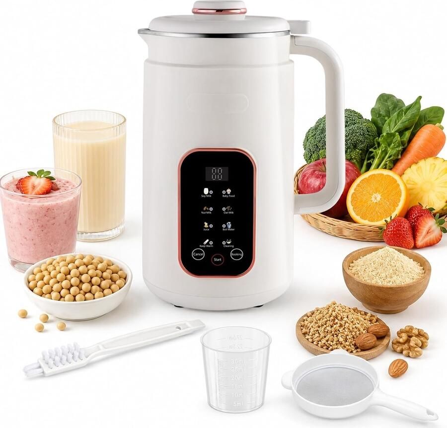 Notenmelkmachine Zilver 1 2 Liter Multifunctionele Plantenmelkmaker met Zelfreiniging Voor Gezinnen
