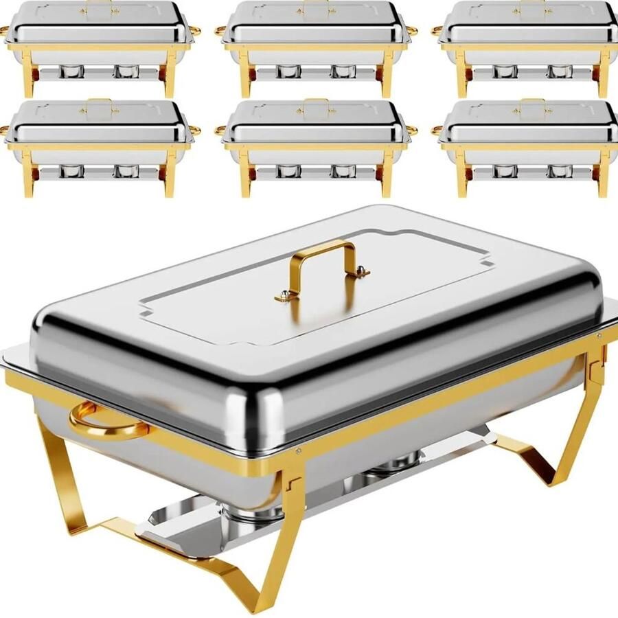 Nothing Hotpot buffet 4-pack voedsel verwamer voedsel warmhouden -buffetwarmer- chrome warmhoudplaat bain maria warmhoudbakken Warmhoudschalen-[elegant en stevig] hotpot buffet set [premium goud en zilver] feest voedsel verwarmer voor kerstmis