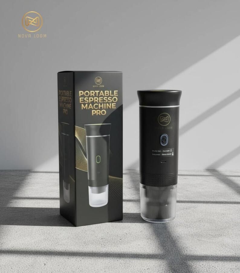 Nova Loom Draagbaar Espressomachine Pro inclusief Travelbag en houder voor auto thuis en camping Multifunctionele 3-in-1 draagbare elektrische reiskoffieapparaat Capsule cups en Poeder Zwart draadloos makkelijk oplaadbaar - Foto 2