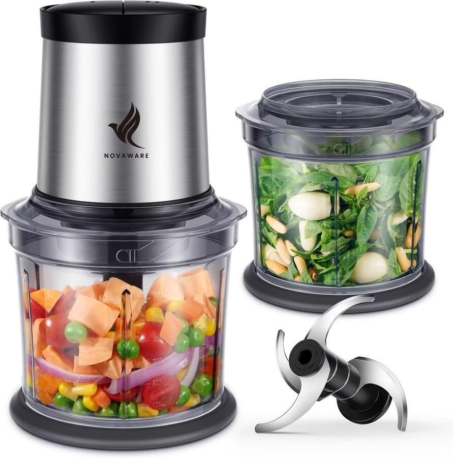 NovaWare Hakmolen Elektrisch – Food Chopper – Hakmolen Electrisch – Groentesnijder – 4 Messen 300W – 900ml