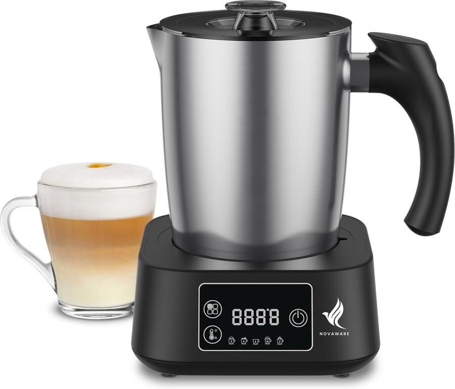 NovaWare Melkopschuimer met Schenktuit Elektrisch – 5-in-1 Melkopschuimer – Milk Frother Melkschuimer Voor Melk – Melkklopper RVS