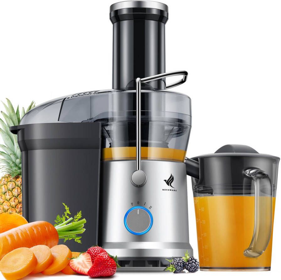 NovaWare Sapcentrifuge – Juicer voor Groenten en Fruit – Grote Vulopening & Pulpcontainer – 1200W – 1.25L 3 Snelheden