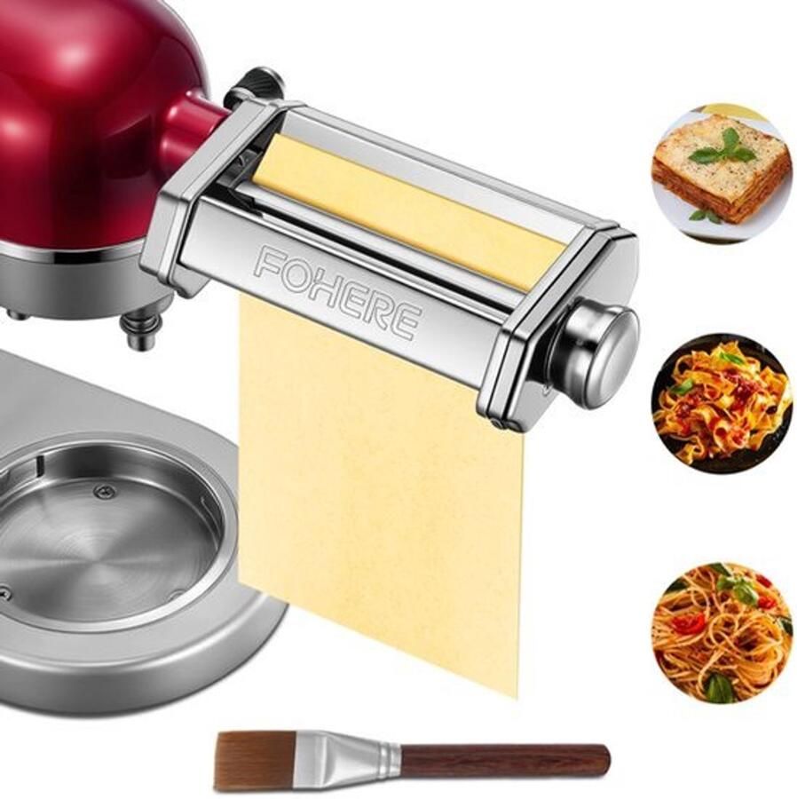 Nudelaufsatz en pastabladroller voor keukenmachine pastamaker accessoires met pastabladroller en reinigingsborstel (7 instelbare diktes)