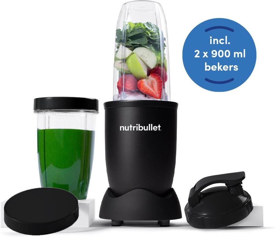 NutriBullet Exclusive Blender 900 Watt Smoothie Maker Incl. To Go Accessoires Incl. Twee 900 ml Drinkbekers Bewaardeksel To Go Deksel Incl. Drinkring BPA- en BPS-vrij Zwart