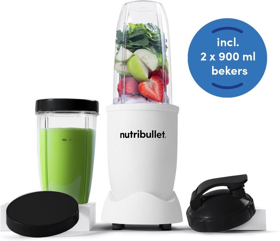 NutriBullet Exclusive Blender 900 Watt Smoothie Maker 2 x 900 ml Incl. To Go Desksel & Bewaardeksel BPA & BPS-vrij Wit Incl. Digitaal Receptenboek - Foto 3