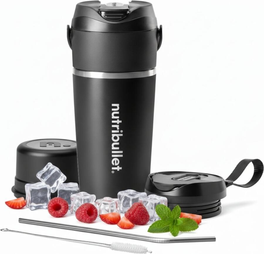 NutriBullet Flip Blender To Go Draadloze Blender Oplaadbaar Smoothie Maker RVS Thermos Beker Zwart