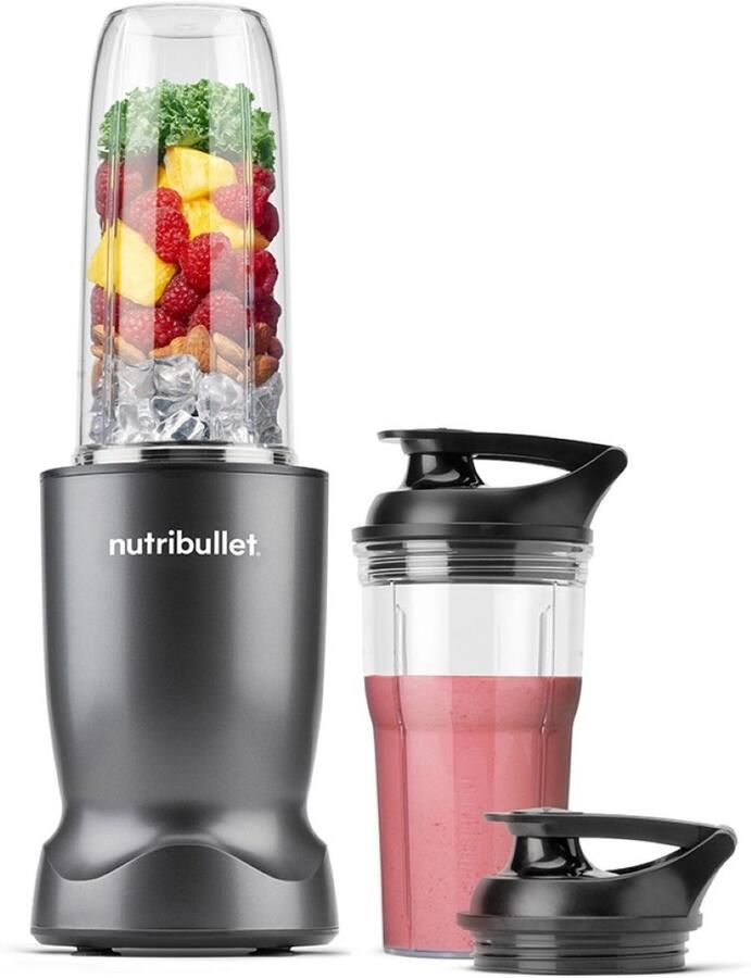 NutriBullet Turbo Blender Smoothie Maker 1000 Watt 6-delige Set 900 ml & 590 ml Drinkbeker 2 To-Go Deksels Grijs
