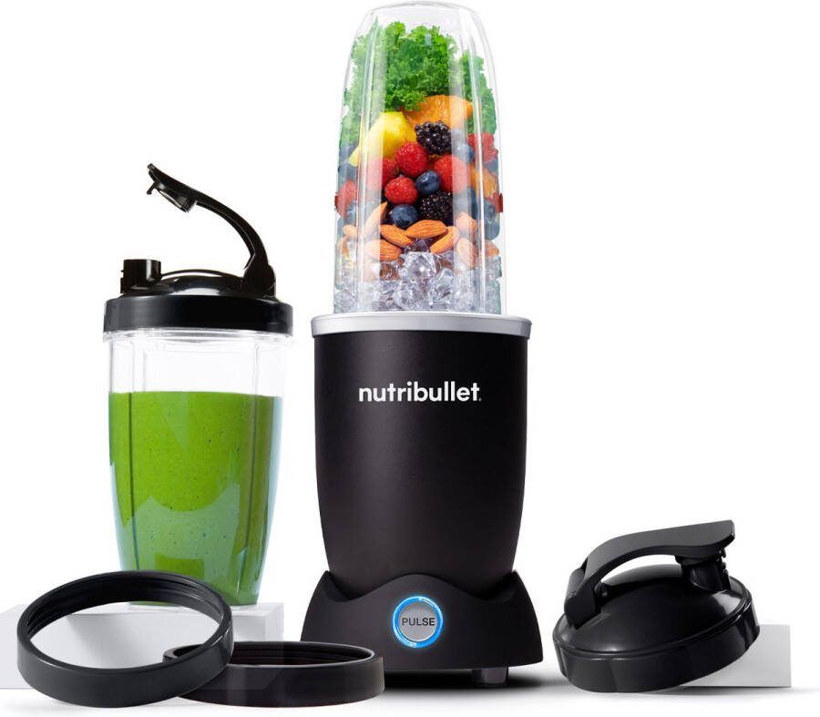 NutriBullet Pro+ Pulse Blender Smoothie Maker Pulse Functie 2 To-Go Bekers 2 Drinkrings Automatische Uitschakeling 1200 Watt Zwart