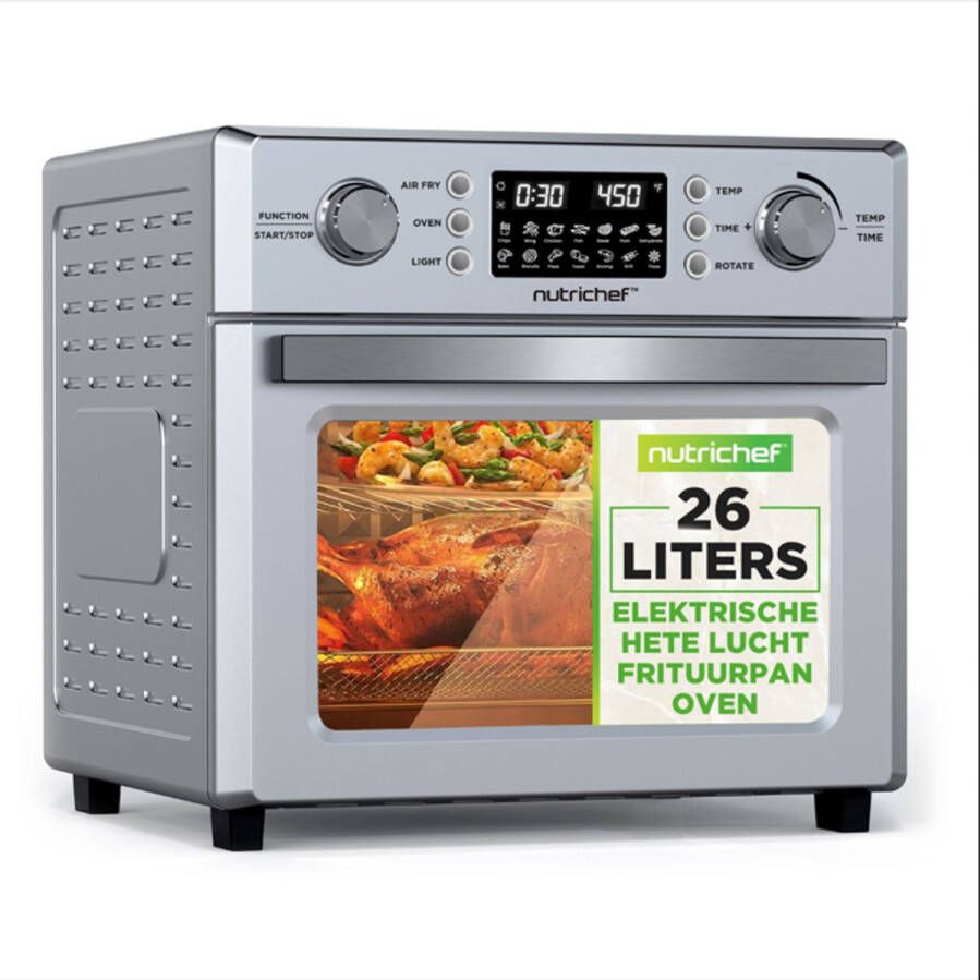 NUTRICHEF Elektrische Airfryer Oven – 1700W – 360° Rotatiefunctie – 10 Digitale Voorinstellingen – Inclusief Lekbak Airfryer Mand & Bakrek