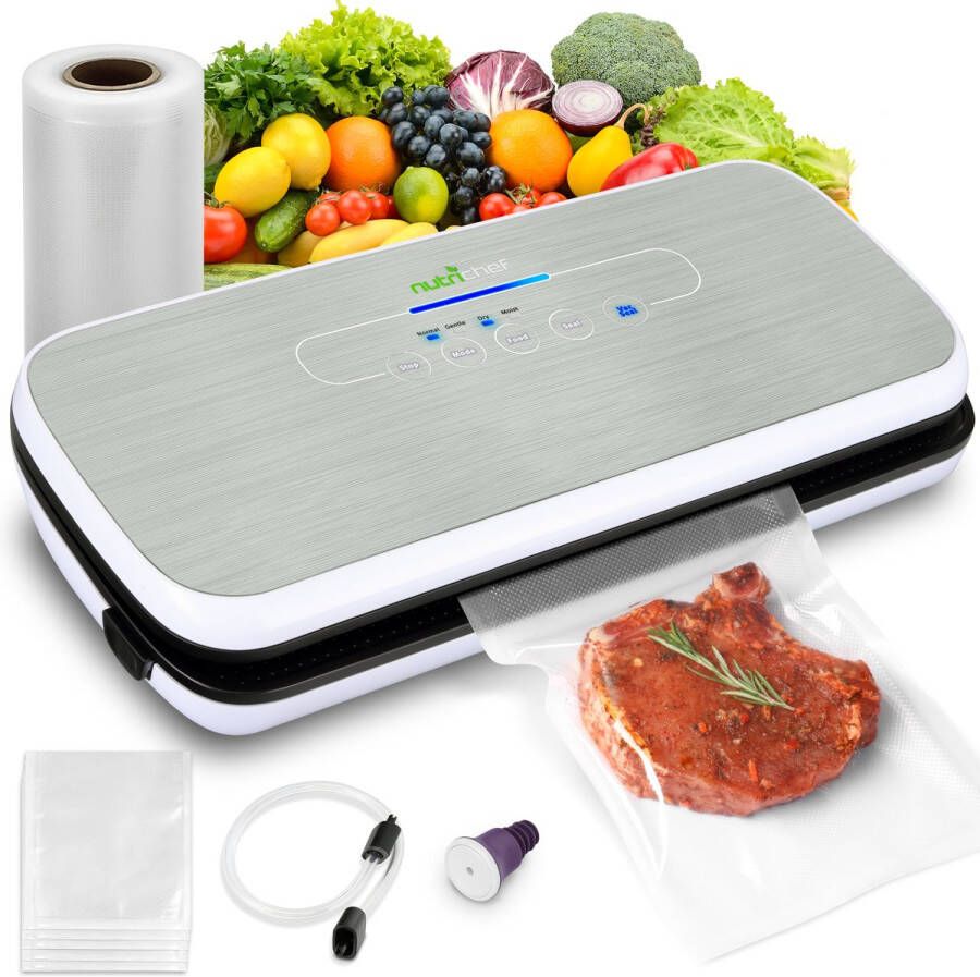 NUTRICHEF Food Saver Vacuümmachine 110W Automatisch Foodsaver-systeem Luchtafdichtingsmachine Verpakking Afdichting Opslag Conservering Sous Vide PKVS18SLEU (zilver)