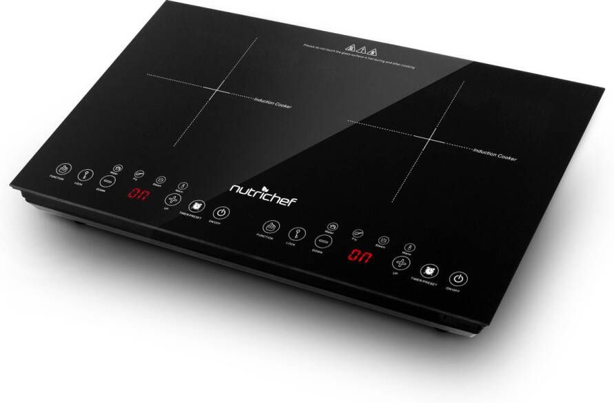 NUTRICHEF Inductie Kookplaat Dubbel Draagbare Keramische Inductie Kookplaat 230V met Kinderslot 2-Pits Inductie Kookplaat Compatibel met RVS Pannen