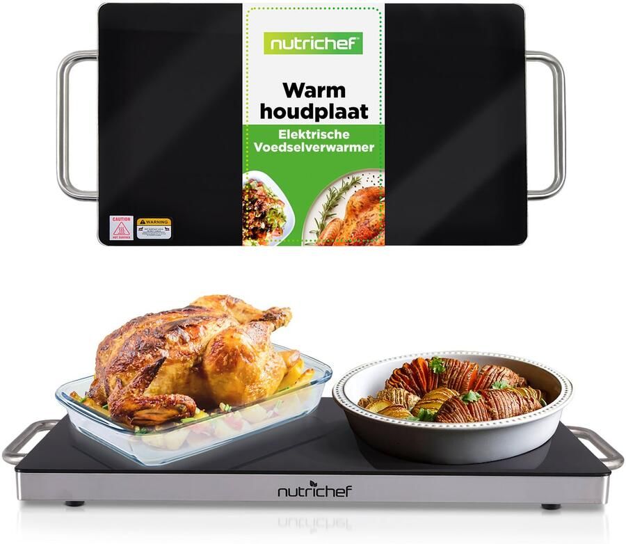 NUTRICHEF Grote Elektrische Warmhoudplaat Glazen Oppervlak Verwarmt Tot 93°C Ideaal voor Buffetten Restaurants Feestjes en Diner Thuis 50 x 30 cm