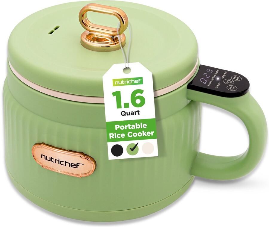 NUTRICHEF Rijstkoker 1 6L Draagbare Elektrische Multicooker- 6 Kookfuncties Rijst Soep Stoofpot Pap & Meer Groen