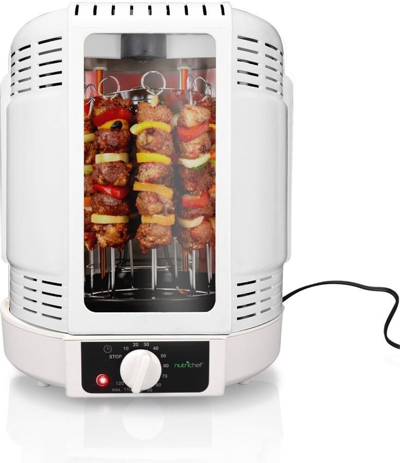 NUTRICHEF Verticale Rotisserie Oven Rotisserie Shawarma Machine Inclusief Spies Rek & Mandtoren Voor Vlees Kip Kalkoen en Lam Wit