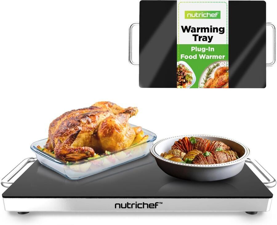 NUTRICHEF Warmhoudplaat – Elektrische warmhoudtray – Houdt gerechten op serveertemperatuur tot 95°C (41.9 x 27.9 cm)