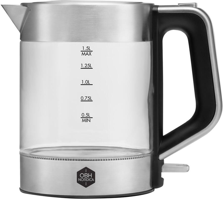 OBH Nordica Venice Glass waterkoker 1 5 l 2200 W Roestvrijstaal Transparant
