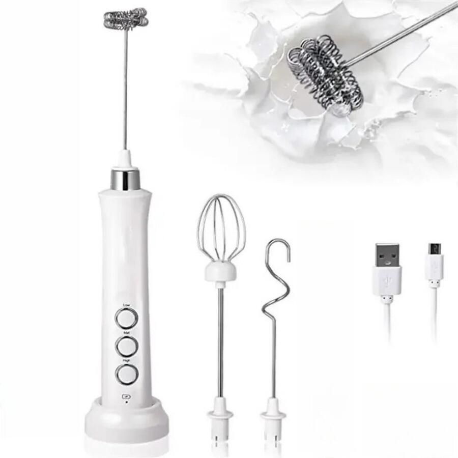 OBOSOE 3-in-1 Wireless Electric Milk Frother USB-Charging Manual Whisk Milk Frother Suitable for Whipping Cream Frothing Coffee and Mixing Beverages Wit