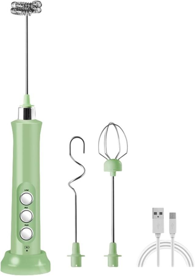 OBOSOE 3-in-1 Wireless Electric Milk Frother USB-Charging Manual Whisk Milk Frother Suitable for Whipping Cream Frothing Coffee and Mixing Beverages Green