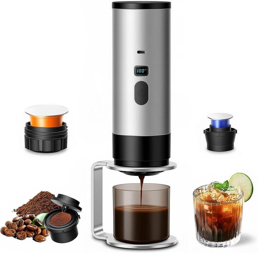 OBOSOE Drie-In-ééN Draagbare Koffiezetapparaat Draagbare Koffiezetapparaat Oplaadbare Koffiezetapparaat Usb-Capsule Espressomachine (Grijs)
